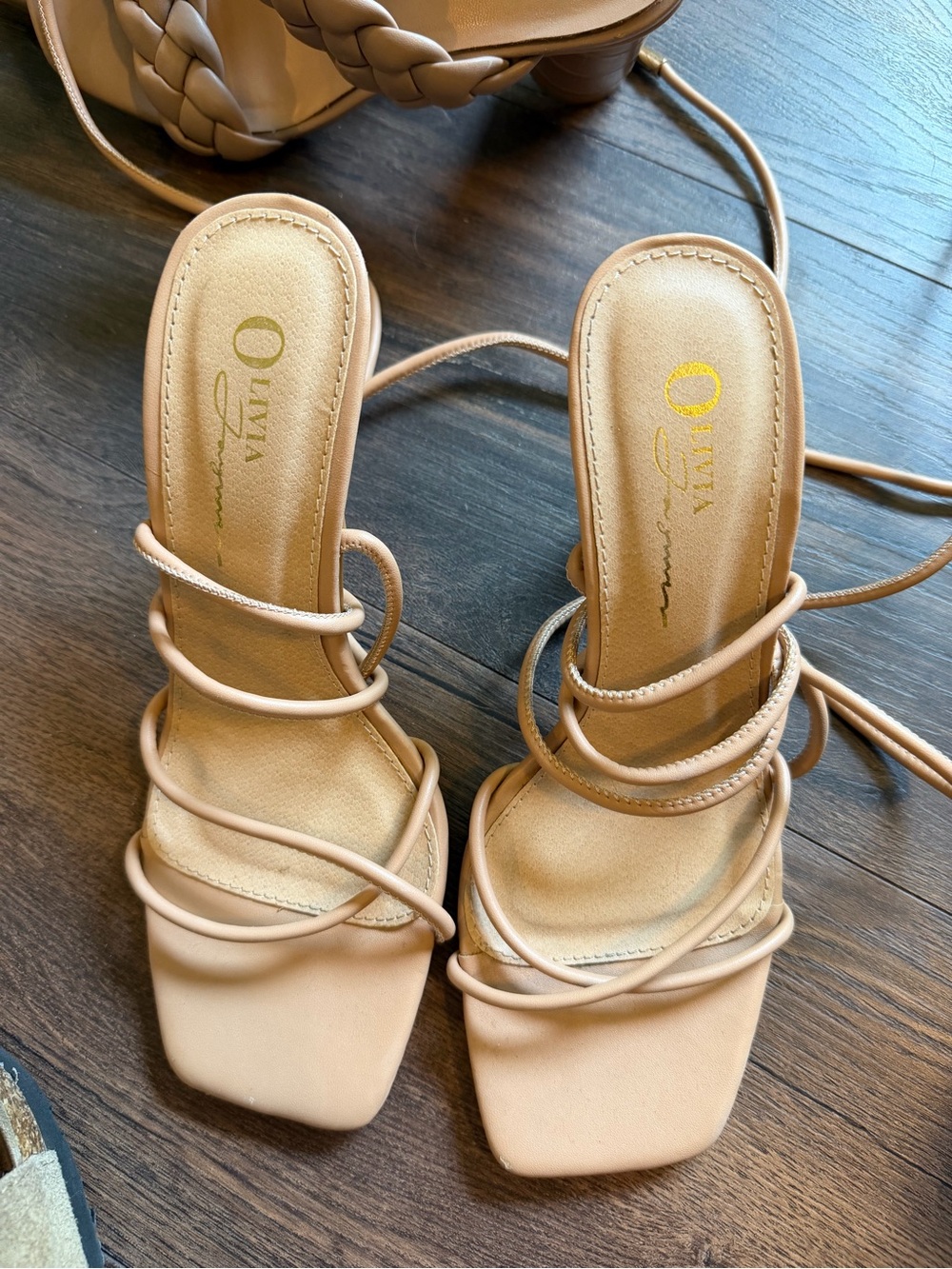 Nude Strappy Square-Toe Heeled Sandals